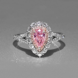 Luxury Teardrop Ring Copper Pink Cubic Zirconia Double Halo Split Shank Elegant Fashion Jewelry For Women Gift