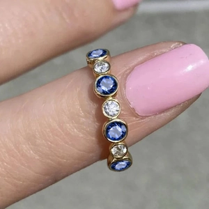 Copper Zircon Eternity Ring Bezel Setting Round Sparkling Stone Minimalist Elegant Daily Jewelry For Women