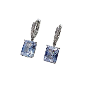 Elegant silver earrings with large rectangular light blue zircon drops and pave accents