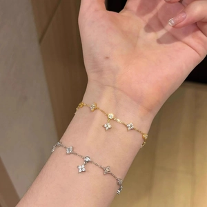 Elegant gold and silver clover bracelets with sparkling zircon charms for women