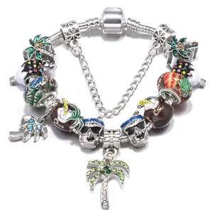 Tropisches Sommer-Schlangenarmband mit Palmen-Anhängern und Emaille-Kokosnuss-Charms