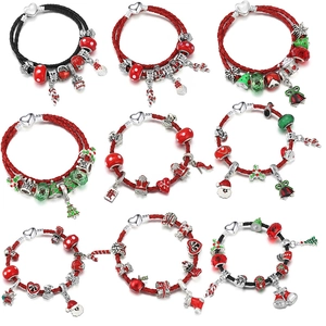 Legierung Strass Weihnachten Charm Armband Für Damen Weihnachtsmann Schneeflocke Weihnachtsbaum Emaille Geflochtenes Seil Schmuck