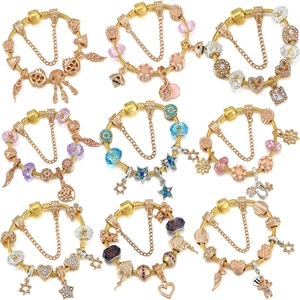 Bracciale con Charms in Oro Fai-da-Te per Donna con Ciondolo a Forma di Ape a Cuore con Strass Catena a Serpente Gioielli di Moda Regalo