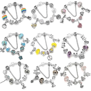 Braccialetto con Charm DIY da Donna in Lega Placcata Argento Catena a Serpente Con Ciondolo Animale Cuore Fiore Perline di Vetro Gioielli