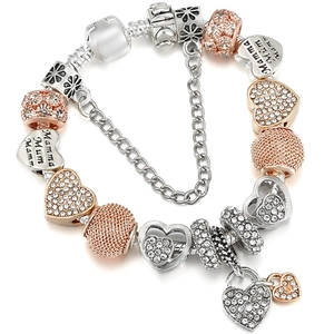 Westliche Legierung Herz Anhänger Perlenarmband Mit Mamma Mum Beschriftung Schlange Kette Damen Muttertag Schmuck Geschenk