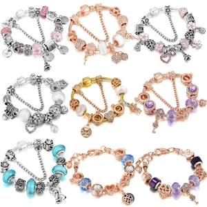 DIY Charm Βραχιόλι Αλυσίδα Φίδι Με Καρδιά Πύργο Του Άιφελ Δέντρο Της Ζωής Χάντρες Murano Σμάλτο Στρας Μενταγιόν Γυναικεία Κοσμήματα