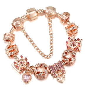 Romantic Rose Gold Ferris Wheel Heart Crown Charm Bracelet Alloy Zirconia Inlaid Snake Chain Bracelet Jewelry For Women Valentine Gift