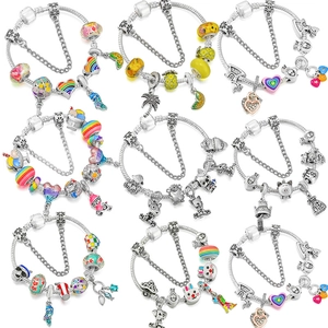 Bracelet Chaîne Serpent Charm DIY Alliage Pendentifs Émail Coloré Fruit Animal Cœur Bijoux Argentés Pour Femmes Filles