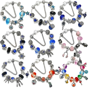 Retro Ethnic Style Alloy Rhinestone Beaded Charm Bracelet For Women Heart Hot Air Balloon Pendant DIY Jewelry Bangle