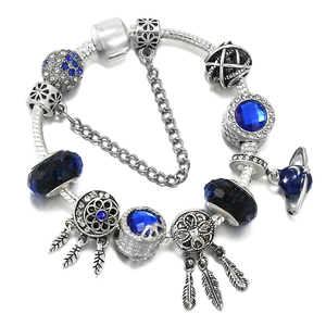 Starry sky dreamcatcher charm bracelet with blue crystals and Saturn pendant