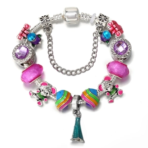 Sweet Cartoon Bear Heart DIY Charm Bracelet For Women Girls Alloy Crystal Enamel Beads Snake Chain Jewelry Gift