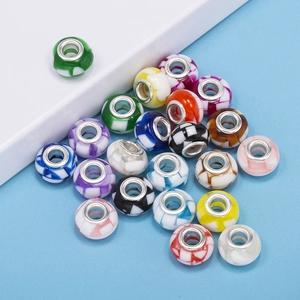 Colorful mosaic pattern resin glass beads with metal cores for DIY jewelry making