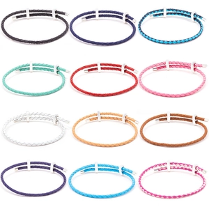 Adjustable colorful braided faux leather bracelets with silver sliders in 12 vibrant colors