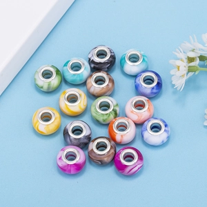Colorful gradient resin beads with marble pattern and metal core for DIY bracelets