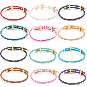 Braided PU leather bracelets with gold adjustable buckles in twelve assorted colors