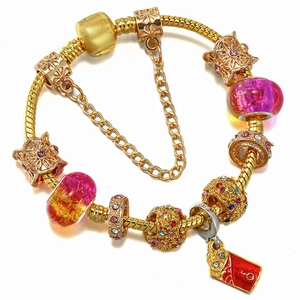 DIY Charm Bracelet For Women Gold Plated Alloy With Lampwork Glass Beads Rhinestone Heart Christmas Tree Snake Chain Jewelry Gift