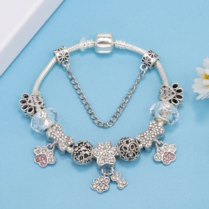 Zilveren slangenarmband met pootafdruk en Best Friends hartbedels voor huisdierliefhebbers