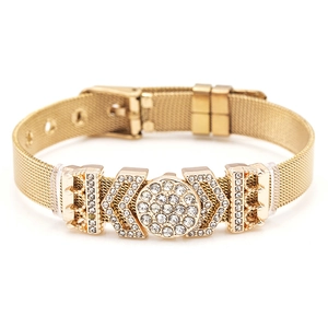 Bracciale a maglia dorata con accenti di cristallo e fibbia regolabile unisex