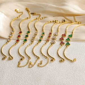 Elegant gold bamboo chain bracelets set with colorful square gemstones for women