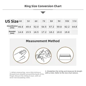 Tableau des tailles pour bagues en acier avec mesures de circonférence et diamètre