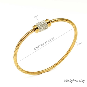 Elegant rose gold snake chain bracelet with micro-pave crystal cylinder clasp and dimensions