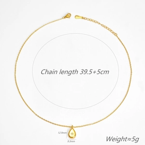 Detail of teardrop star necklace showing dimensions 12.9x9.3mm and chain length
