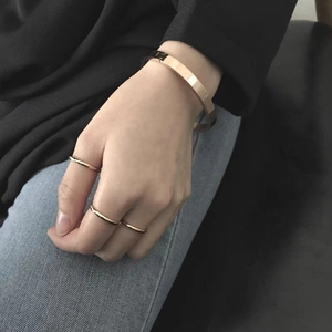 Minimalist rose gold titanium steel cuff bracelet and slim ring set for women