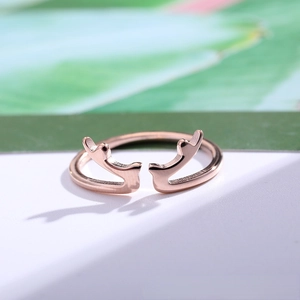 Anello aperto regolabile a corno di cervo in acciaio al titanio lucido oro rosa