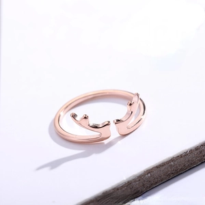 Anello Regolabile in Acciaio Inossidabile Oro Rosa con Corna per Donna Anello Aperto Minimalista con Corna di Cervo Regalo di Gioielli per Natale San Valentino Compleanno