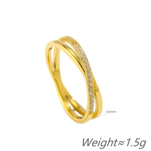 Cross-over gold titanium steel ring with micro-pave crystals and 4.6mm band width