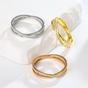 Stainless Steel Cross Ring Cubic Zirconia Double Layer Micro Inlaid Fashion Jewelry For Women Men Minimalist Finger Ring