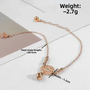 Roségoldene Münz-Fußkette aus Titanstahl, 20+5cm verstellbare Kette mit Glückssymbol