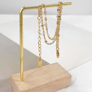 Sparkling 18k gold plated double layer stainless steel chain bracelet with k18 engraving