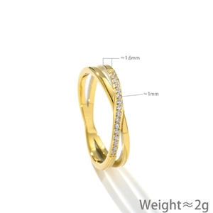 Minimalist rose gold crisscross ring with pavé-set round cubic zirconia accents
