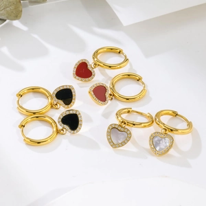 Vintage Hart Zirkonia Oorknoppen Roestvrij Staal Goud Zilver Emaille Schelp Hanger Oorbellen Voor Vrouwen Sieraden Cadeau
