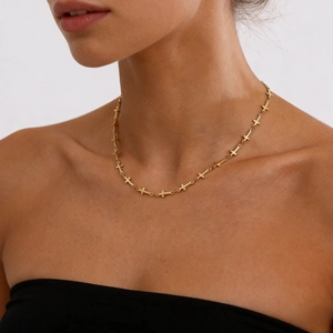Hip Hop Punk Cross Link Necklace For Women Titanium Steel Gold Plated Clavicle Chain Minimalist Tarnish Resistant Jewelry