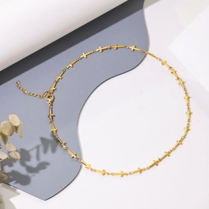 Gold cross link chain necklace in punk style with adjustable lobster clasp closure