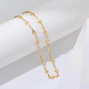 Hip hop punk cross necklace in gold titanium steel with minimalist pendant links