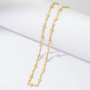 Polished gold punk cross chain necklace made of durable stainless steel for men and women