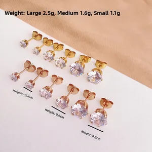 Sparkling zircon titanium steel stud earring set in gold with small to large sizes