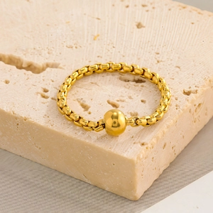 Minimalistischer Edelstahl Box-Kette Ring Für Damen Vergoldet Polierte Perle Dekor Einfacher Geometrischer Mode Fingerring Schmuck