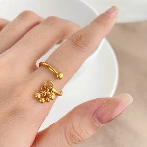 Stainless Steel Open Ring For Women Personalized Hanging Gold Beads Tassel Adjustable Fashion Jewelry Finger Ring Gift