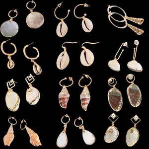 Bohemian Alloy Natural Shell Conch Hoop Earrings For Women Beach Vacation Ocean Style Handmade Drop Jewelry Gift