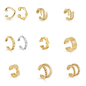Set aus 14K Gold und Silber Meteor-Stil C-förmigen Ohrmanschetten mit minimalistischem Design