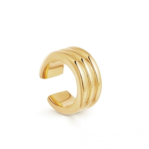Minimalistische 14K vergoldete dreilagige C-Ohrklemme mit poliertem Spiegel-Finish