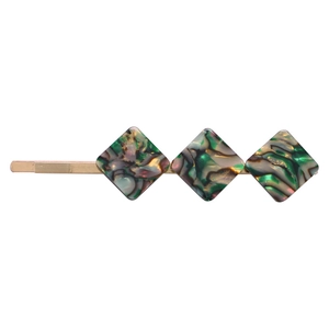 Vintage gold metal hair clip with three square green marble resin tortoiseshell inserts