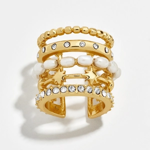 Luxuriöse mehrlagige Gold-Ohrklemme mit Perlen und Diamanten im Bohemian-Chic-Stil