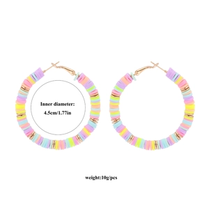 Detail view of colorful Heishi bead hoop earrings with 4.5cm inner diameter measurement