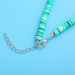 Bohemian colorful heishi clay bead necklace with silver lobster clasp and extension chain