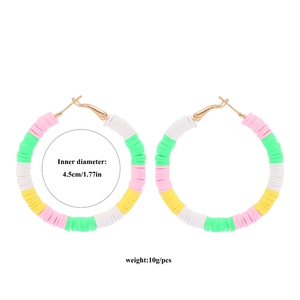 Detail view of colorful polymer clay hoop earrings showing 4.5cm inner diameter size